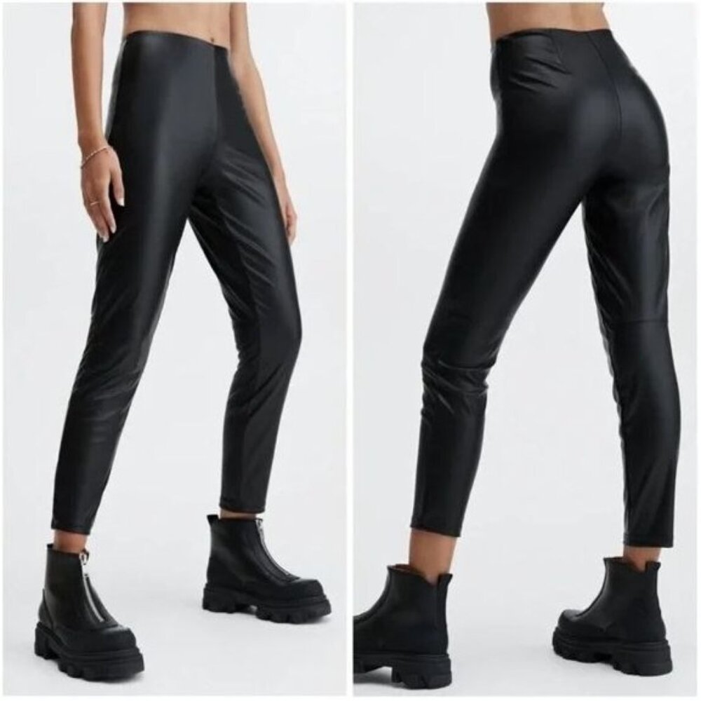 NEW Fabletics Womens Small Faux Leather Leggings Black High Waist